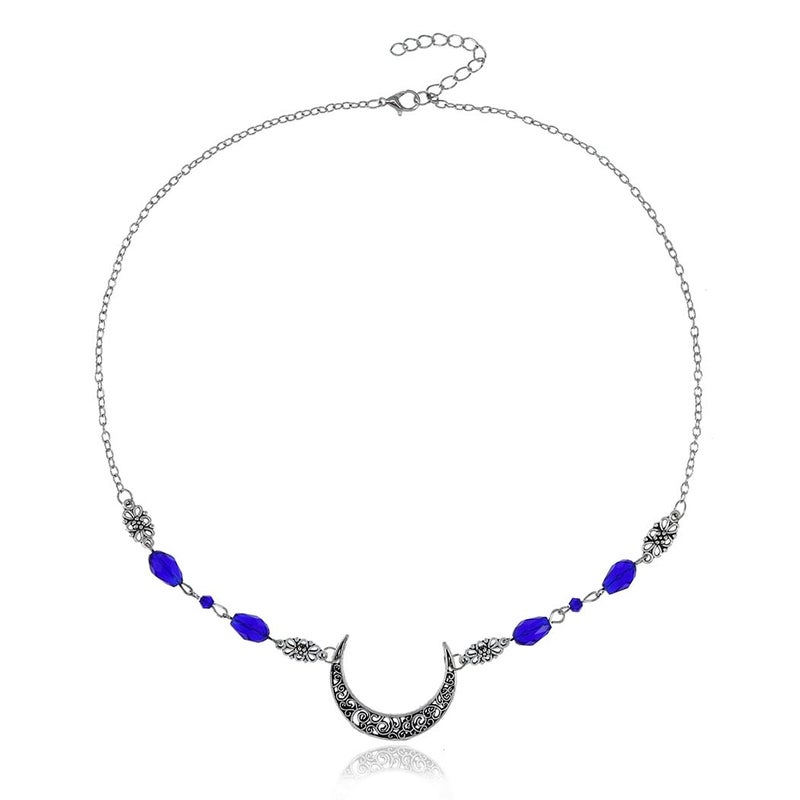 Yalice Boho Crescent Moon Head Chain Vintage Black Crystal Headband Chain Rhinestone Headpieces Witchy Forehead Chain for Women (Silver-Blue, One Size) - Image 1